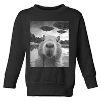Funny Graphic Capybara Selfie With Ufos Weird Toddler Sweatshirt