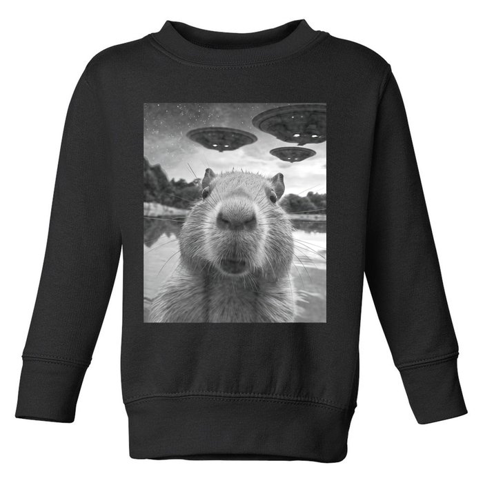 Funny Graphic Capybara Selfie With Ufos Weird Toddler Sweatshirt