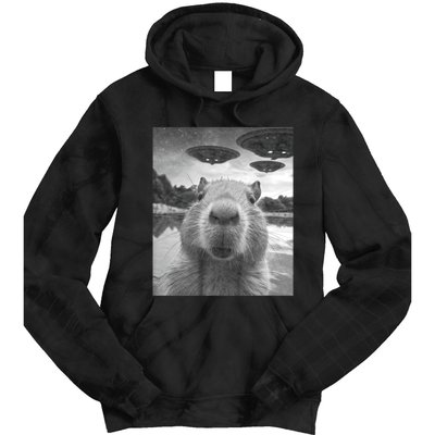 Funny Graphic Capybara Selfie With Ufos Weird Tie Dye Hoodie