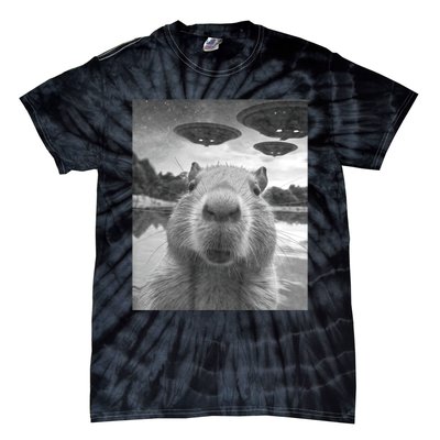 Funny Graphic Capybara Selfie With Ufos Weird Tie-Dye T-Shirt