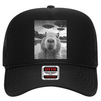 Funny Graphic Capybara Selfie With Ufos Weird Trucker Hat