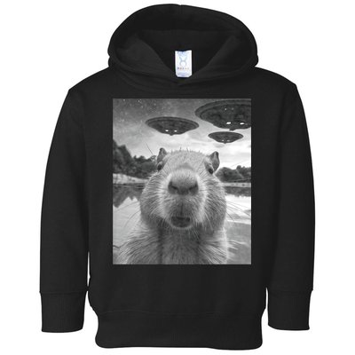 Funny Graphic Capybara Selfie With Ufos Weird Toddler Hoodie