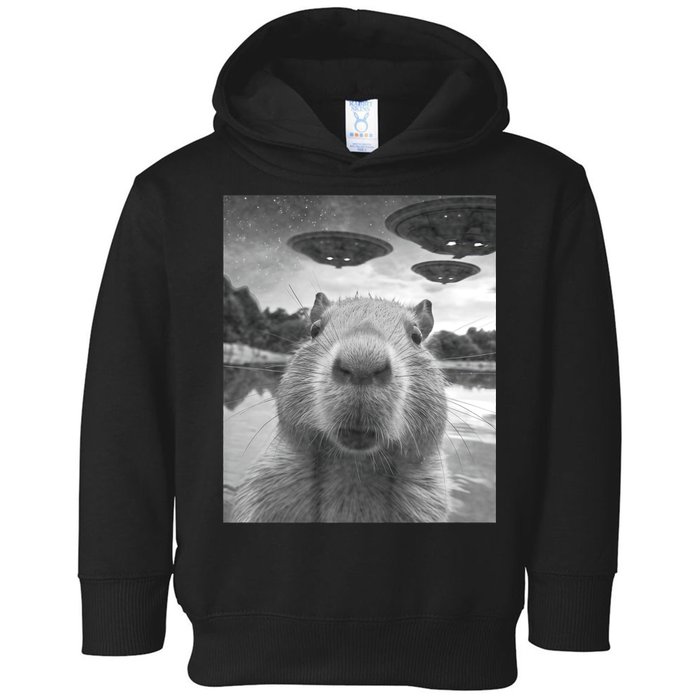 Funny Graphic Capybara Selfie With Ufos Weird Toddler Hoodie