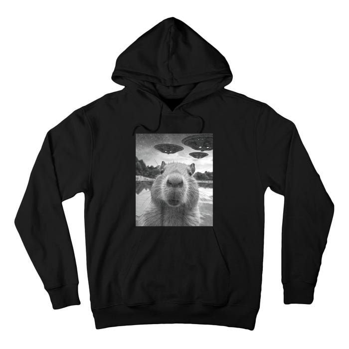 Funny Graphic Capybara Selfie With Ufos Weird Tall Hoodie