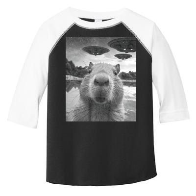 Funny Graphic Capybara Selfie With Ufos Weird Toddler Fine Jersey T-Shirt