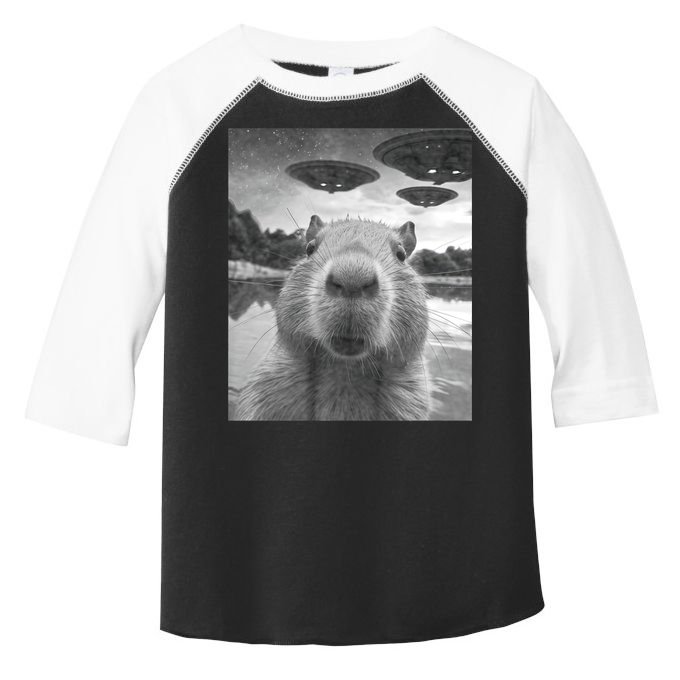 Funny Graphic Capybara Selfie With Ufos Weird Toddler Fine Jersey T-Shirt