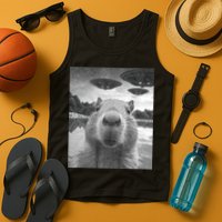 Funny Graphic Capybara Selfie With Ufos Weird Tank Top