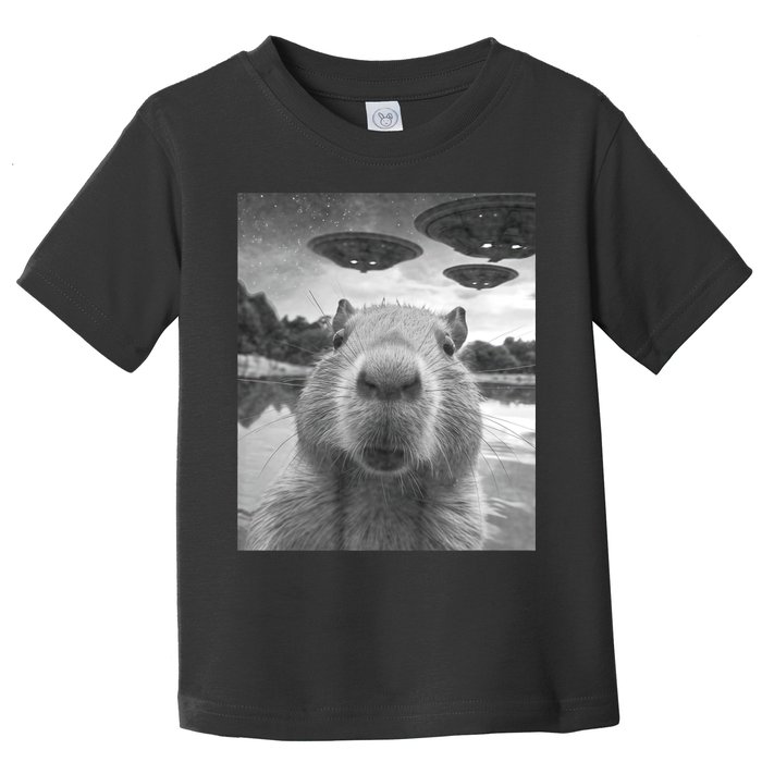 Funny Graphic Capybara Selfie With Ufos Weird Toddler T-Shirt