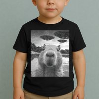 Funny Graphic Capybara Selfie With Ufos Weird Toddler T-Shirt