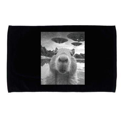 Funny Graphic Capybara Selfie With Ufos Weird Microfiber Hand Towel