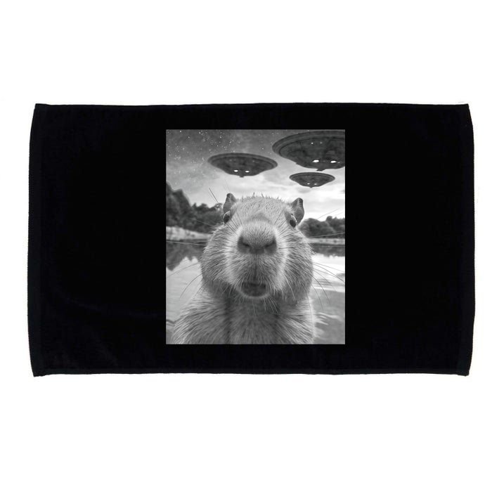 Funny Graphic Capybara Selfie With Ufos Weird Microfiber Hand Towel