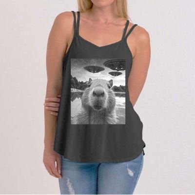 Funny Graphic Capybara Selfie With Ufos Weird Women's Strappy Tank