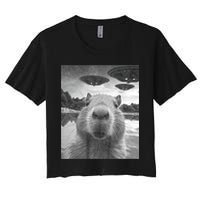 Funny Graphic Capybara Selfie With Ufos Weird Crop Top
