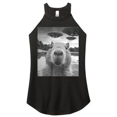 Funny Graphic Capybara Selfie With Ufos Weird Women's Perfect Tri Rocker Tank