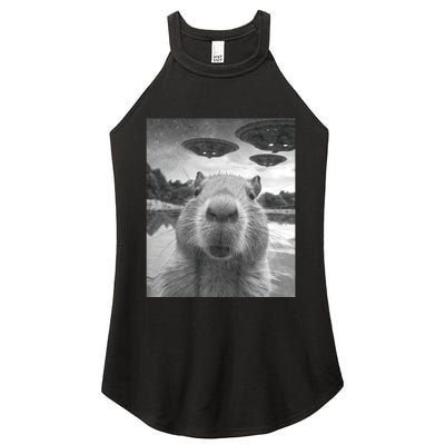 Funny Graphic Capybara Selfie With Ufos Weird Women’s Perfect Tri Rocker Tank