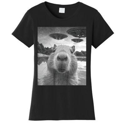 Funny Graphic Capybara Selfie With Ufos Weird Women's T-Shirt