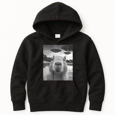 Funny Graphic Capybara Selfie With Ufos Weird Kids Hoodie