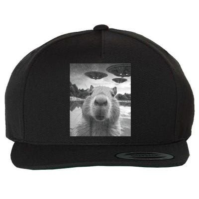 Funny Graphic Capybara Selfie With Ufos Weird Wool Snapback Cap