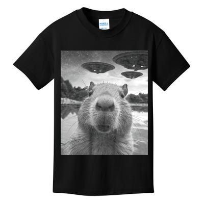 Funny Graphic Capybara Selfie With Ufos Weird Kids T-Shirt