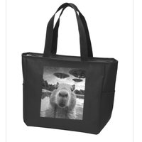 Funny Graphic Capybara Selfie With Ufos Weird Zip Tote Bag