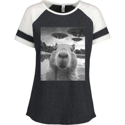 Funny Graphic Capybara Selfie With Ufos Weird Enza Ladies Jersey Colorblock Tee