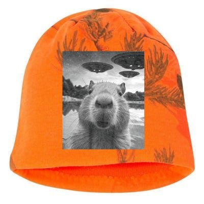 Funny Graphic Capybara Selfie With Ufos Weird Kati - Camo Knit Beanie