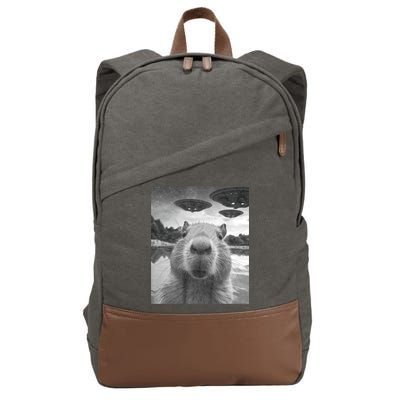 Funny Graphic Capybara Selfie With Ufos Weird Cotton Canvas Backpack