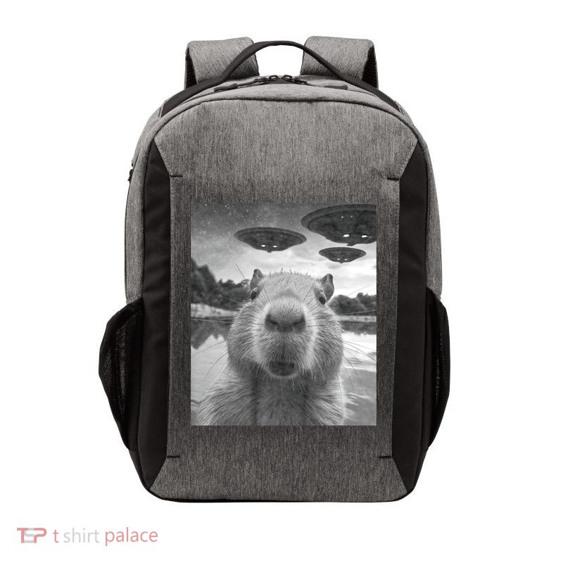 Funny Graphic Capybara Selfie With Ufos Weird Vector Backpack