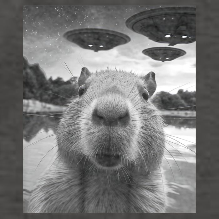Funny Graphic Capybara Selfie With Ufos Weird Vector Backpack