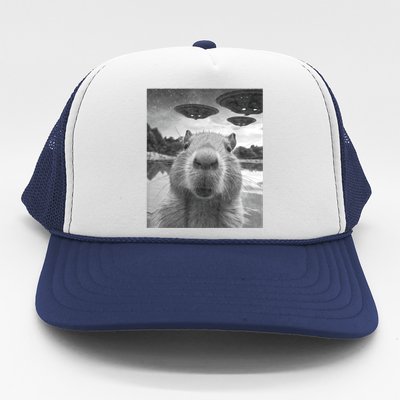 Funny Graphic Capybara Selfie With Ufos Weird Trucker Hat