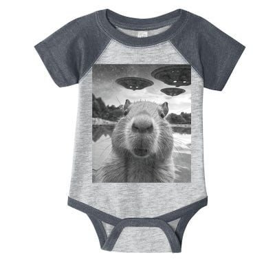 Funny Graphic Capybara Selfie With Ufos Weird Infant Baby Jersey Bodysuit