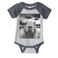 Funny Graphic Capybara Selfie With Ufos Weird Infant Baby Jersey Bodysuit