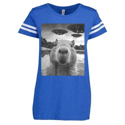 Funny Graphic Capybara Selfie With Ufos Weird Enza Ladies Jersey Football T-Shirt