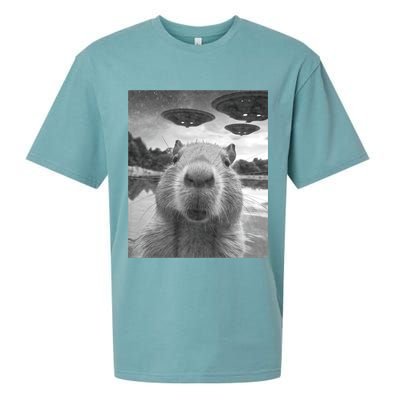 Funny Graphic Capybara Selfie With Ufos Weird Sueded Cloud Jersey T-Shirt
