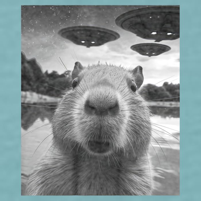 Funny Graphic Capybara Selfie With Ufos Weird Sueded Cloud Jersey T-Shirt