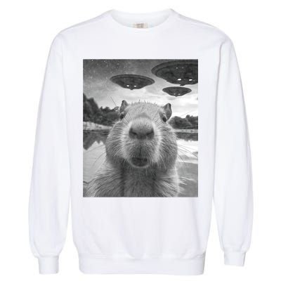 Funny Graphic Capybara Selfie With Ufos Weird Garment-Dyed Sweatshirt
