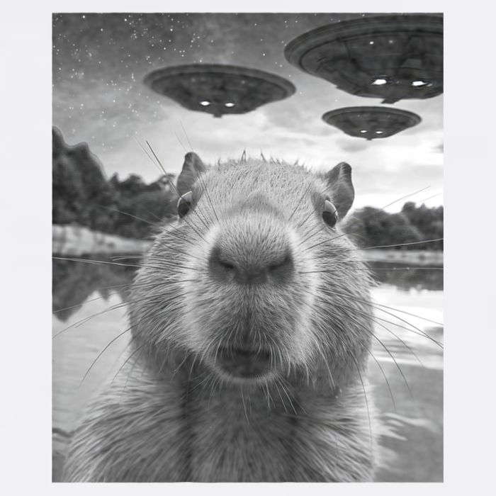 Funny Graphic Capybara Selfie With Ufos Weird Garment-Dyed Sweatshirt
