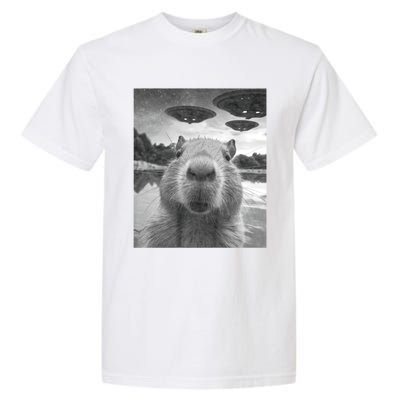 Funny Graphic Capybara Selfie With Ufos Weird Garment-Dyed Heavyweight T-Shirt