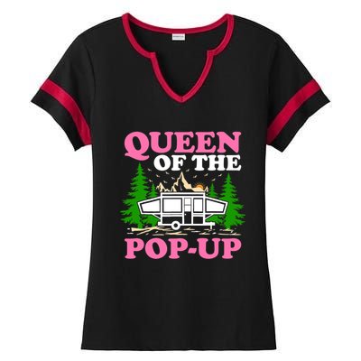 Funny Gift Camping Queen Of The Pop Up Camper Gift Ladies Halftime Notch Neck Tee