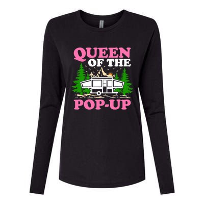 Funny Gift Camping Queen Of The Pop Up Camper Gift Womens Cotton Relaxed Long Sleeve T-Shirt