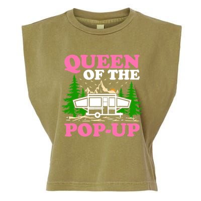 Funny Gift Camping Queen Of The Pop Up Camper Gift Garment-Dyed Women's Muscle Tee