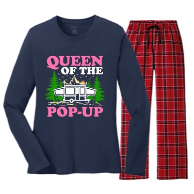 Funny Gift Camping Queen Of The Pop Up Camper Gift Women's Long Sleeve Flannel Pajama Set 