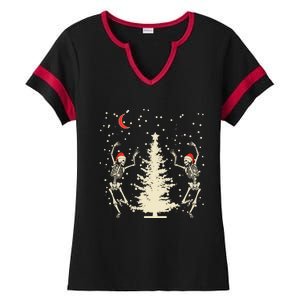 Funny Goth Christmas Dancing Skeletons Cute Gift Ladies Halftime Notch Neck Tee