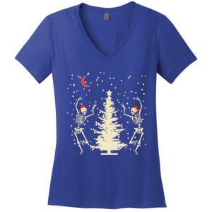 Funny Goth Christmas Dancing Skeletons Cute Gift Women's V-Neck T-Shirt