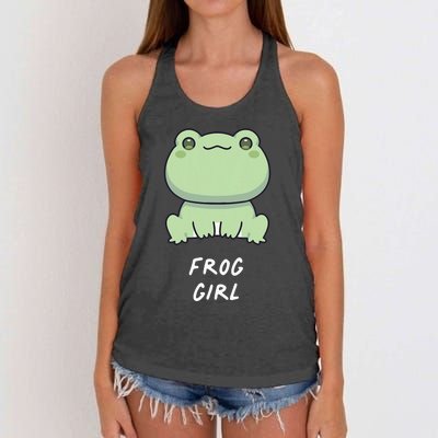 Frog Girl Cute Kawaii Anime Aesthetic Family Ambhibian Lover Women's Knotted Racerback Tank