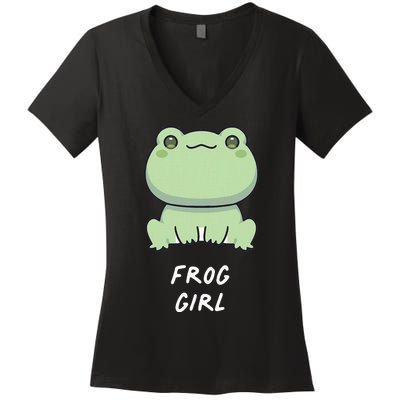 Frog Girl Cute Kawaii Anime Aesthetic Family Ambhibian Lover Women's V-Neck T-Shirt