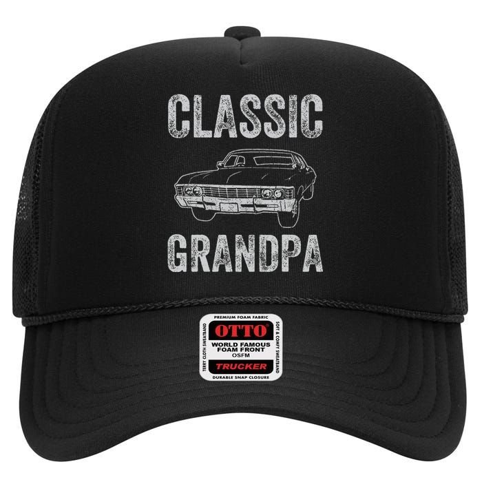 Funny Grandpa Classic Car Graphic Grandpas With Classic Cars High Crown Mesh Back Trucker Hat