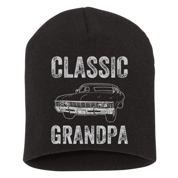 Funny Grandpa Classic Car Graphic Grandpas With Classic Cars Short Acrylic Beanie