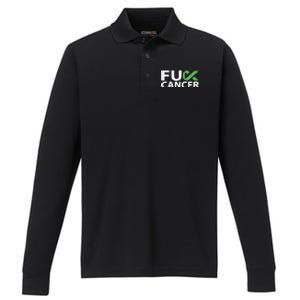 Fuck Gallbladder Cancer F U Fu Green Ribbon Cancer Awareness Gift Performance Long Sleeve Polo