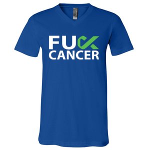 Fuck Gallbladder Cancer F U Fu Green Ribbon Cancer Awareness Gift V-Neck T-Shirt